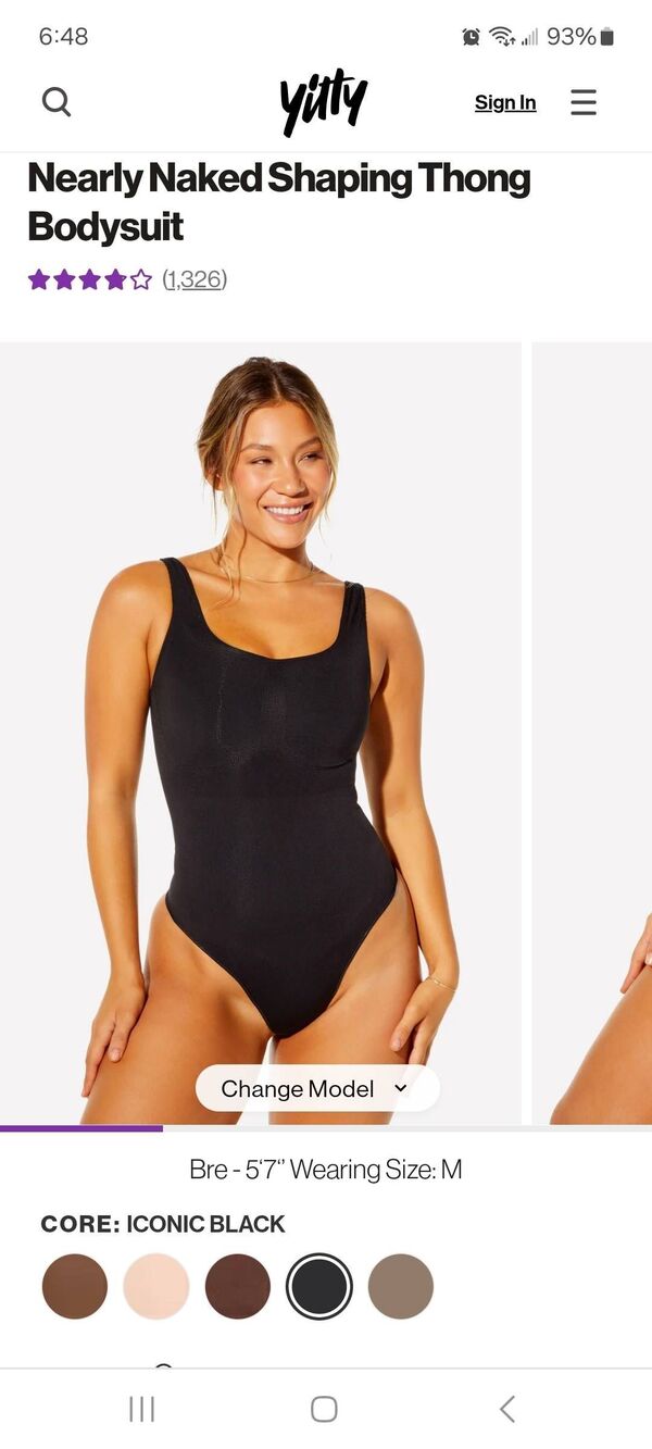 New XS-Small Fabletics Yitty Black Nearly Naked Shaping Thong Bodysuit
